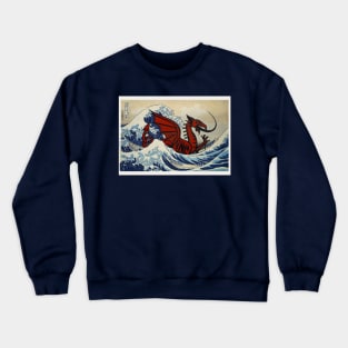 Welsh Dragon in the Great Wave off kanagawa Crewneck Sweatshirt